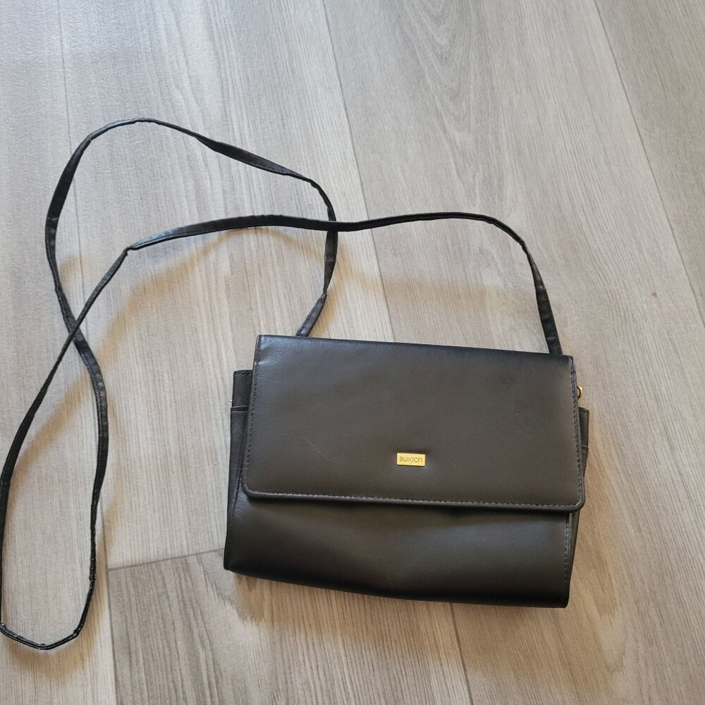 Elegant Black Leather Crossbody Bag With Gold Hardware For Women By Buxton